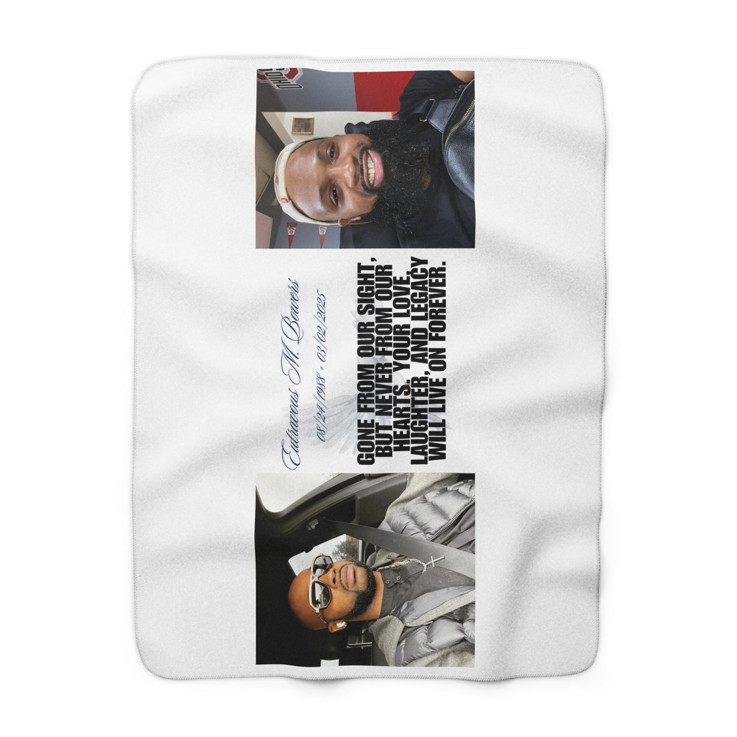 Personalized Sherpa Fleece Blanket – Comforting Tribute with Custom Photos and Text